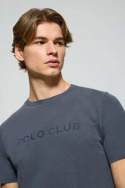 Polo Club T-Shirts*T-shirt Apolo teint sur le fil avec logo en velours Bleu Marine