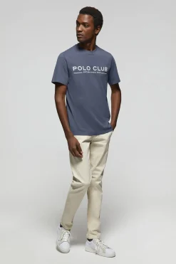 Polo Club T-Shirts*T-shirt basique bleu avec un imprimé signature sur la poitrine Denim