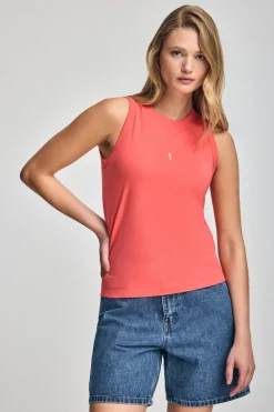 Polo Club T-Shirts*T-shirt basique couleur corail sans manches à col ras du cou avec un logo brodé Rigby Go Coral