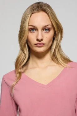 Polo Club T-Shirts*T-shirt basique rose pastel à col en V avec logo caoutchouté Rose poudré
