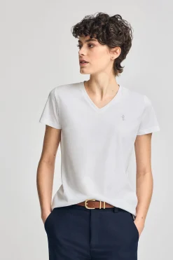Polo Club T-Shirts*T-shirt à col en V avec broderie Rigby Best Blanc