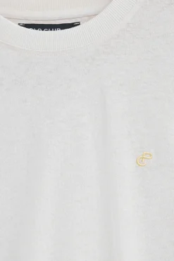 Polo Club T-Shirts*T-shirt en lin et coton col ras du cou avec monogramme brodé Blanc