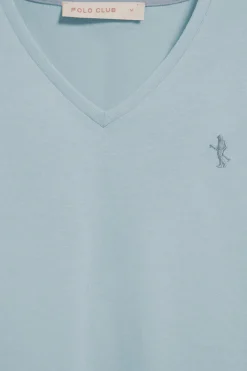 Polo Club T-Shirts*T-shirt bleu clair à col en V avec broderie Rigby Best Bleu ciel