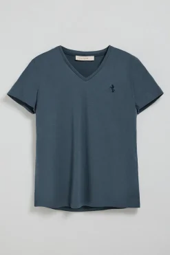 Polo Club T-Shirts*T-shirt bleu à col en V avec broderie Rigby Best Denim