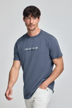 Polo Club T-Shirts*T-shirt bleu à col ras du cou et logo caoutchouté Denim