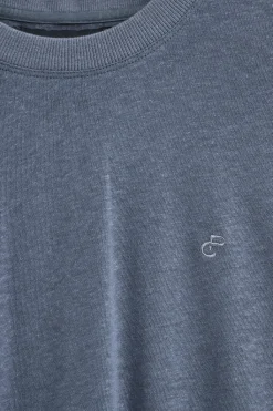 Polo Club T-Shirts*T-shirt bleu en lin et coton à col ras du cou avec monogramme brodé Denim