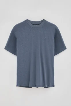 Polo Club T-Shirts*T-shirt bleu en lin et coton à col ras du cou avec monogramme brodé Denim