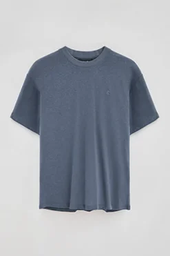 Polo Club T-Shirts*T-shirt bleu en lin et coton à col ras du cou avec monogramme brodé Denim