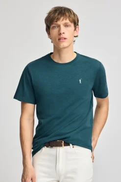 Polo Club T-Shirts*T-shirt bleu en coton flammé à broderie Rigby Go Vert Bleuâtre
