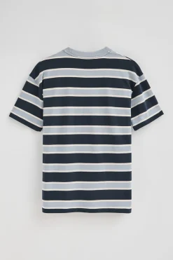 Polo Club T-Shirts*T-shirt bleu rayé avec logo caoutchouté Bleu Marine