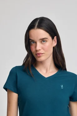 Polo Club T-Shirts*T-shirt bleu-vert à col en V avec broderie Rigby Best Vert Bleuâtre