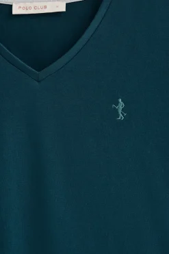 Polo Club T-Shirts*T-shirt bleu-vert à col en V avec broderie Rigby Best Vert Bleuâtre