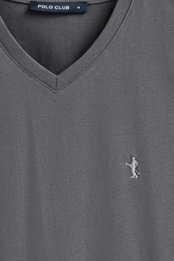 Polo Club T-Shirts*T-shirt couleur bitume à manches courtes et col en V avec broderie Rigby Best Asphalte