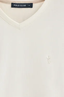Polo Club T-Shirts*T-shirt couleur écru à manches courtes et col en V avec broderie Rigby Best Beige
