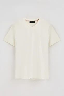 Polo Club T-Shirts*T-shirt couleur écru à manches courtes et col en V avec broderie Rigby Best Beige