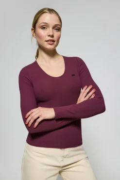Polo Club T-Shirts*T-shirt couleur prune Penelope avec bouton nacré Ciruela