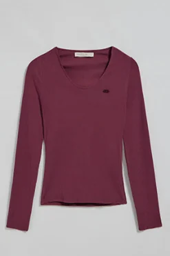 Polo Club T-Shirts*T-shirt couleur prune Penelope avec bouton nacré Ciruela