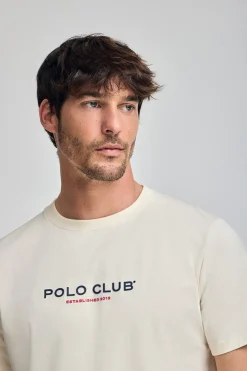 Polo Club T-Shirts*T-shirt écru à col ras du cou et logo caoutchouté Beige