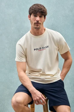 Polo Club T-Shirts*T-shirt écru à col ras du cou et logo caoutchouté Beige