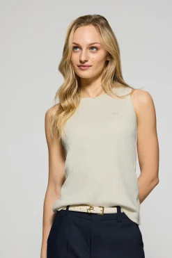 Polo Club T-Shirts*T-shirt débardeur Tamika écru côtelé avec bouton nacré Beige