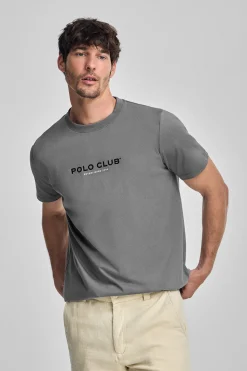 Polo Club T-Shirts*T-shirt gris à col ras du cou et logo caoutchouté Asphalte