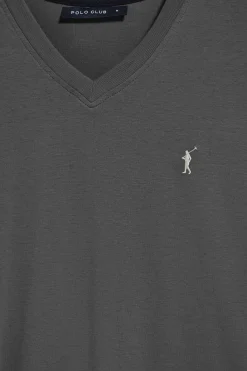Polo Club T-Shirts*T-shirt gris bitume à col en V et logo brodé Rigby Go Asphalte