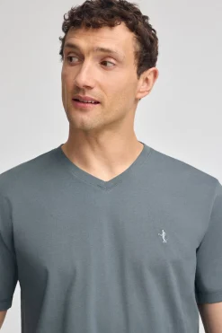Polo Club T-Shirts*T-shirt à manches courtes et col en V avec broderie Rigby Best Gris Pierre