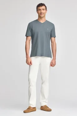 Polo Club T-Shirts*T-shirt à manches courtes et col en V avec broderie Rigby Best Gris Pierre