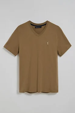 Polo Club T-Shirts*T-shirt marron à col en V et logo brodé Rigby Go Brun
