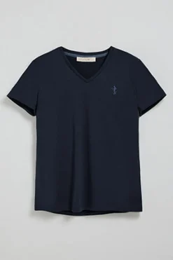Polo Club T-Shirts*T-shirt noir à col en V avec broderie Rigby Best Bleu Marine