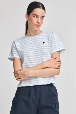 Polo Club T-Shirts*T-shirt rayé bleu clair et beige avec monogramme brodé Bleu ciel