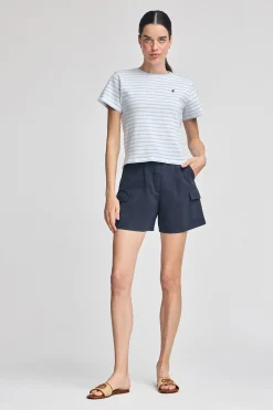 Polo Club T-Shirts*T-shirt rayé bleu clair et beige avec monogramme brodé Bleu ciel