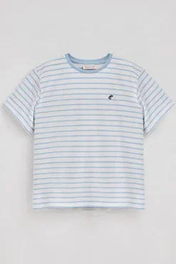 Polo Club T-Shirts*T-shirt rayé bleu clair et beige avec monogramme brodé Bleu ciel