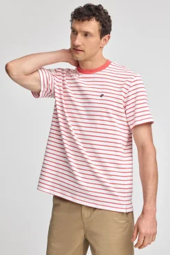 Polo Club T-Shirts*T-shirt rayé corail et beige avec monogramme brodé Coral
