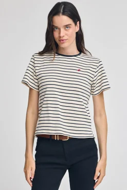 Polo Club T-Shirts*T-shirt rayé marine et beige avec monogramme brodé Bleu Marine