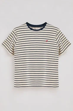 Polo Club T-Shirts*T-shirt rayé marine et beige avec monogramme brodé Bleu Marine