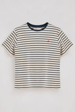 Polo Club T-Shirts*T-shirt rayé marine et beige avec monogramme brodé Bleu Marine
