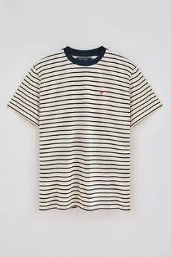 Polo Club T-Shirts*T-shirt rayé marine et beige avec monogramme brodé Bleu Marine