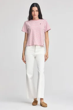Polo Club T-Shirts*T-shirt rayé rose pastel et beige avec monogramme brodé Rose poudré