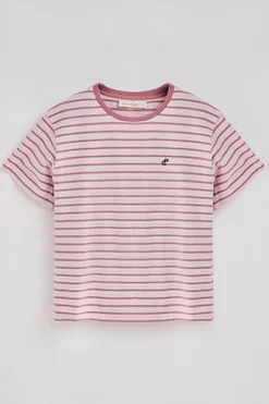 Polo Club T-Shirts*T-shirt rayé rose pastel et beige avec monogramme brodé Rose poudré