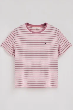 Polo Club T-Shirts*T-shirt rayé rose pastel et beige avec monogramme brodé Rose poudré