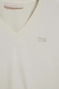 Polo Club T-Shirts*T-shirt Turia couleur crème à effet pêche bleu marine avec imprimé caoutchouté Beige