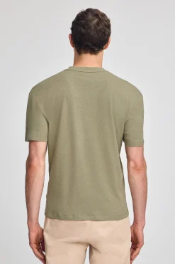 Polo Club T-Shirts*T-shirt vert en lin et coton à col en V avec monogramme brodé Vert sauge