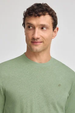 Polo Club T-Shirts*T-shirt en lin et coton à col en V avec monogramme brodé Vert jade
