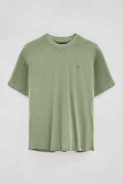 Polo Club T-Shirts*T-shirt en lin et coton à col en V avec monogramme brodé Vert jade