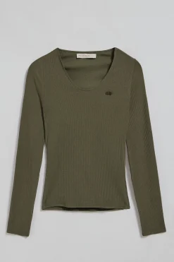 Polo Club T-Shirts*T-shirt Penelope avec bouton nacré Vert militaire