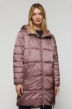 Polo Club Vestes*Veste longue et matelassée Rose à capuche fixe et détails Rose taupe