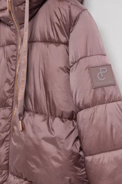 Polo Club Vestes*Veste longue et matelassée Rose à capuche fixe et détails Rose taupe