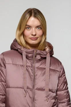 Polo Club Vestes*Veste longue et matelassée Rose à capuche fixe et détails Rose taupe