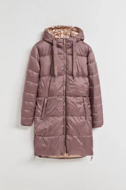 Polo Club Vestes*Veste longue et matelassée Rose à capuche fixe et détails Rose taupe
